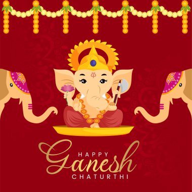 Yaratıcı Hindu festivali mutlu Ganesh Chaturthi bayrak tasarımı şablonu. 