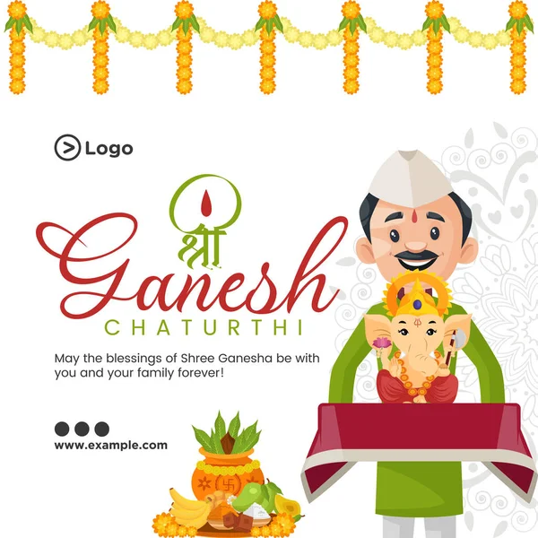 Festival Creativo Indù Felice Ganesh Chaturthi Banner Design Template — Vettoriale Stock