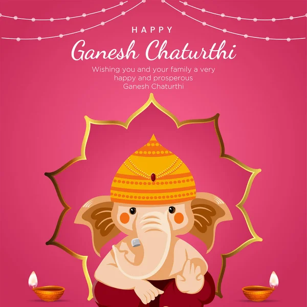 Ινδικό Παραδοσιακό Φεστιβάλ Ευτυχισμένη Ganesh Chaturthi Banner Πρότυπο Σχεδιασμού — Διανυσματικό Αρχείο
