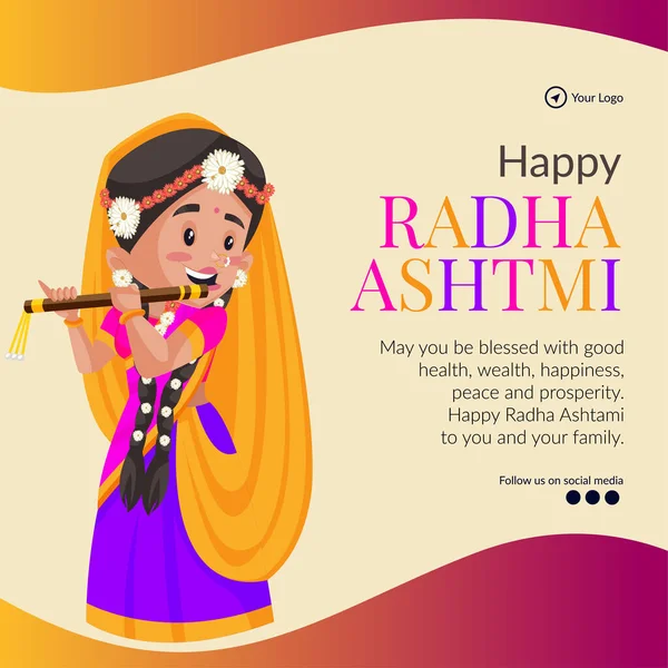 Bannerdesign Des Indischen Festivals Happy Radha Ashtami Vorlage — Stockvektor