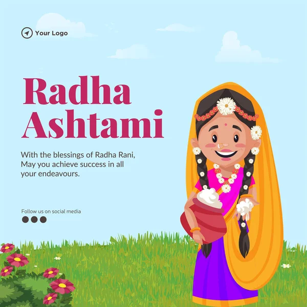 Happy Radha Ashtami Banner Design Template — Stock Vector