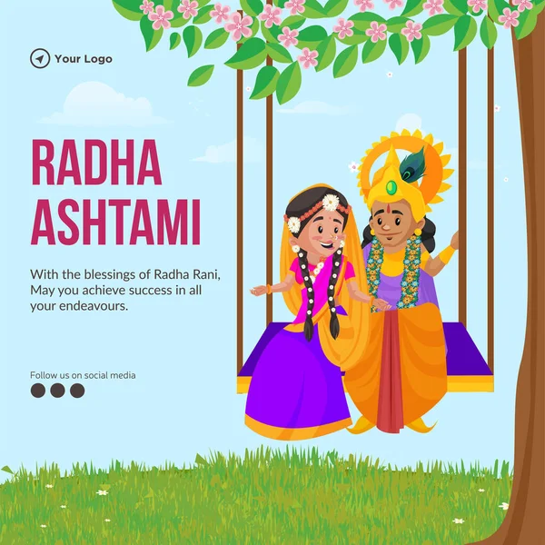 Happy Radha Ashtami Banner Design Template — Stock Vector