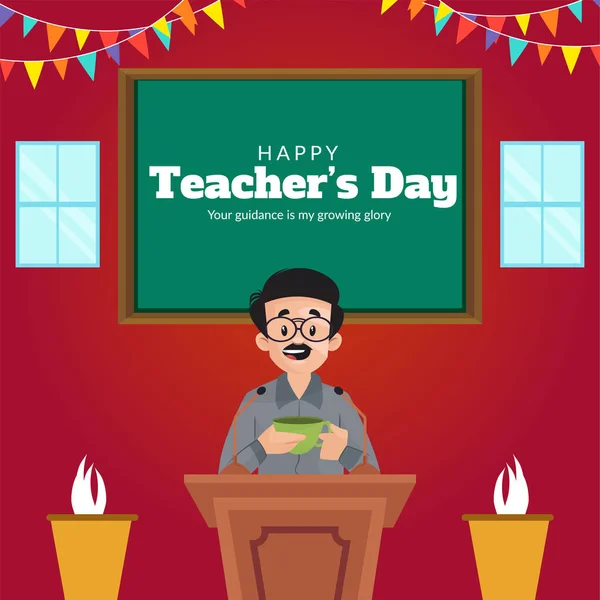 Flat Banner Design Happy Teacher Day Template — Stock Vector