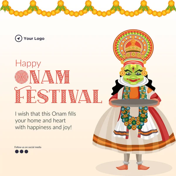 Conception Bannière Heureux Onam Sud Modèle Festival Indien — Image vectorielle