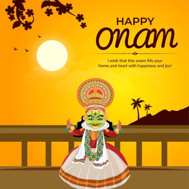 Mutlu Onam Güney Hindistan Kerala festivali afiş tasarım şablonu. 