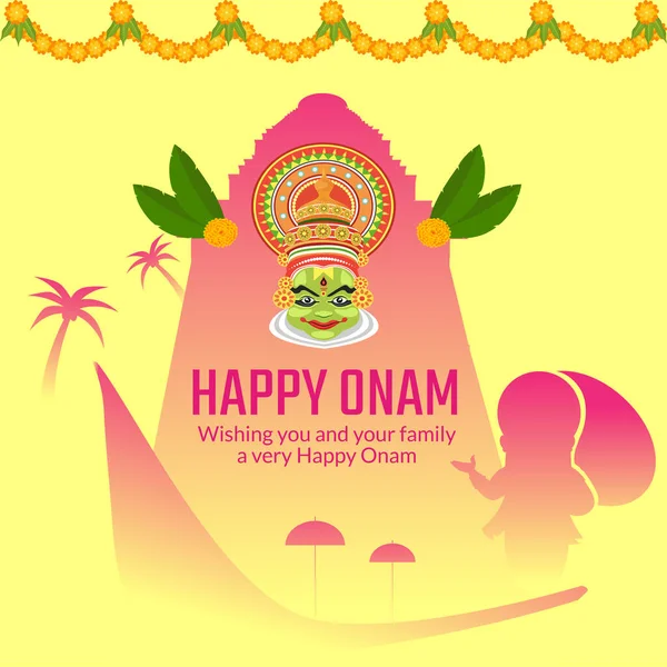 Realistische Happy Onam Indische Festival Banner Design Vorlage — Stockvektor