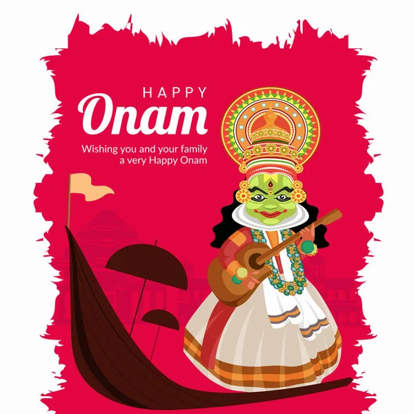 Realistische Happy Onam Indische Festival Banner Design Vorlage — Stockvektor