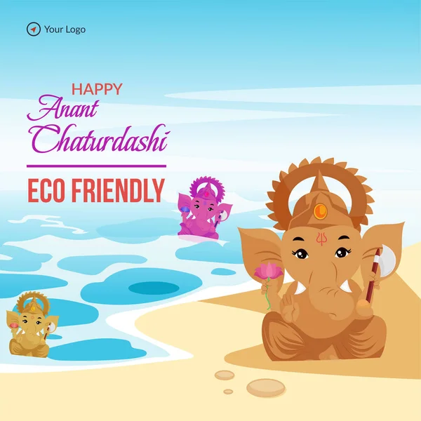 Banner Design Von Happy Anant Chaturdashi Umweltfreundliche Indische Festival Vorlage — Stockvektor