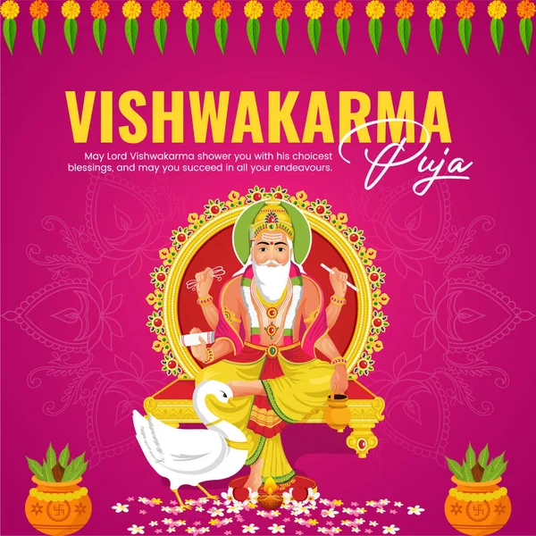 stock vector Hindu god vishwakarma an architect and divine engineer of universe banner design.