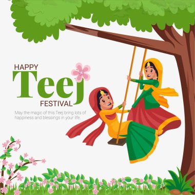 Mutlu teej Hint festivali çizgi film şablonunun bayrak tasarımı.