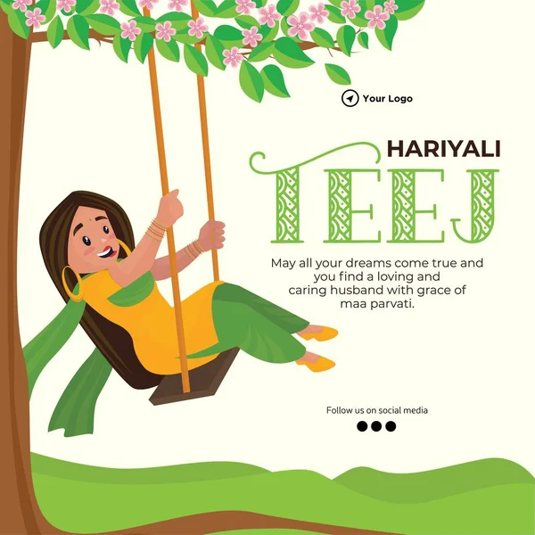 Happy Hariyali Teej Indian Festival Cartoon Style Template — Stock Vector