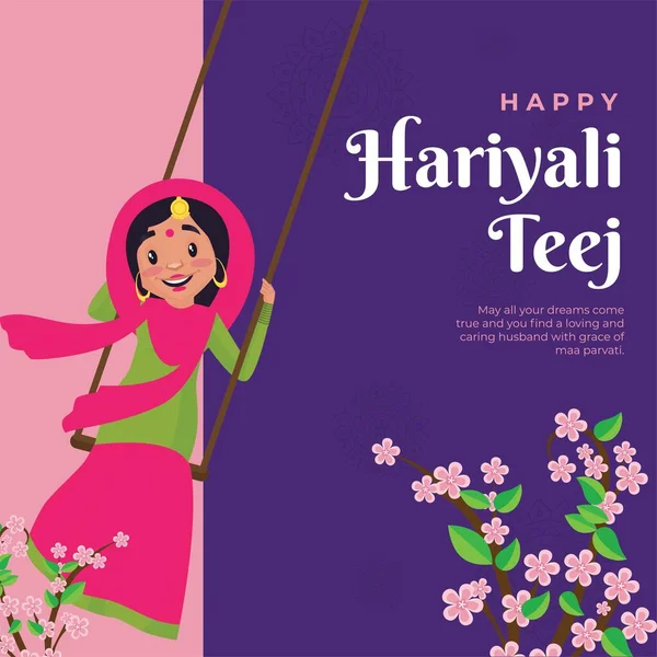 Happy Hariyali Teej Indian Festival Cartoon Style Template — Stock Vector