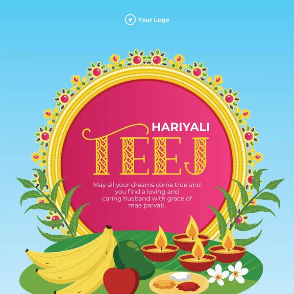 Happy Hariyali Teej Indisch Festival Cartoon Stijl Sjabloon — Stockvector
