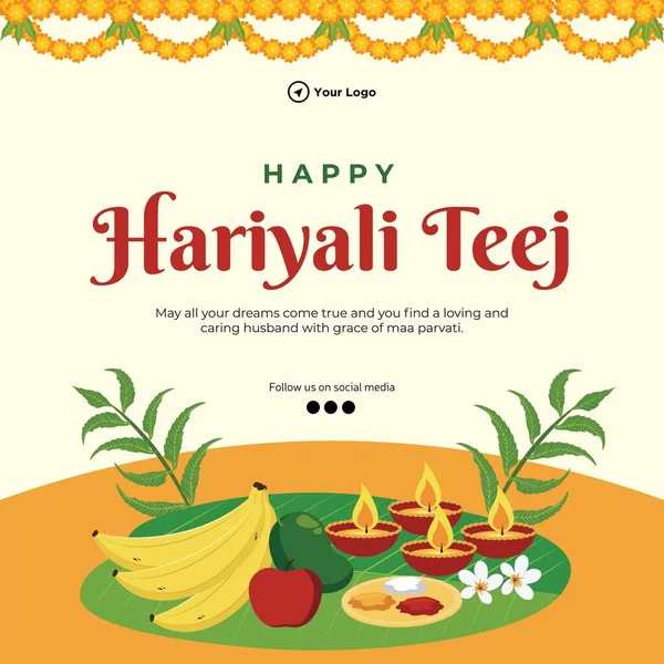 Szczęśliwy Hariyali Teej Indyjski Festiwal Rysunek Styl Szablon — Wektor stockowy