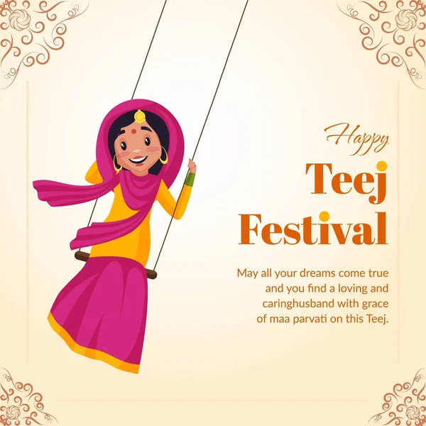 Happy Teej Indian Festival Cartoon Style Template — Stock Vector