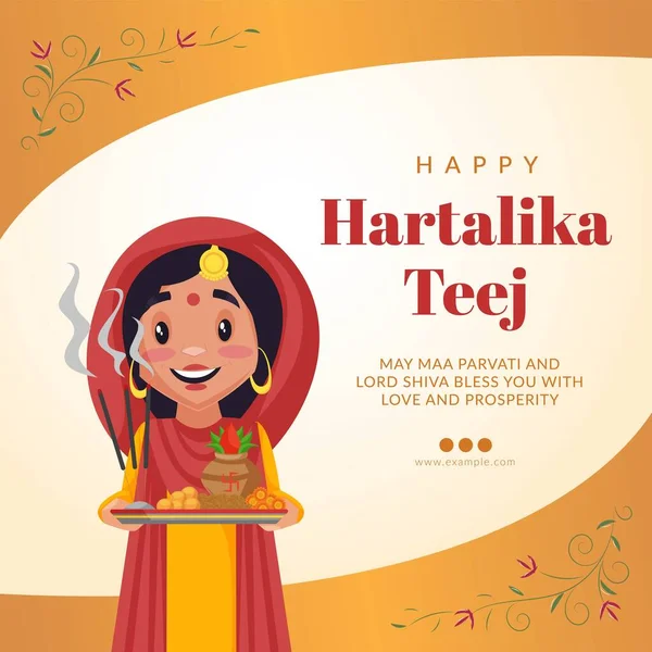 Happy Hartalika Teej Indian Festival Cartoon Style Template — Stock Vector