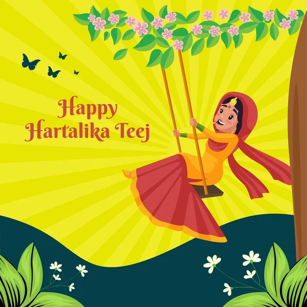 Happy Hartalika Teej Indian Festival Banner Design Template — Stock Vector