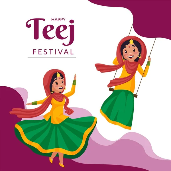 Feliz Teej Indio Festival Banner Plantilla Diseño — Vector de stock