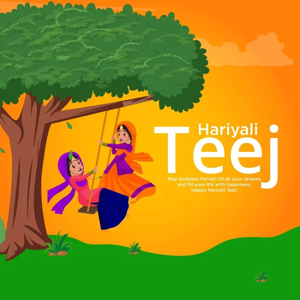 Conception Bannière Happy Hariyali Teej Indian Festival Dessin Animé Modèle — Image vectorielle