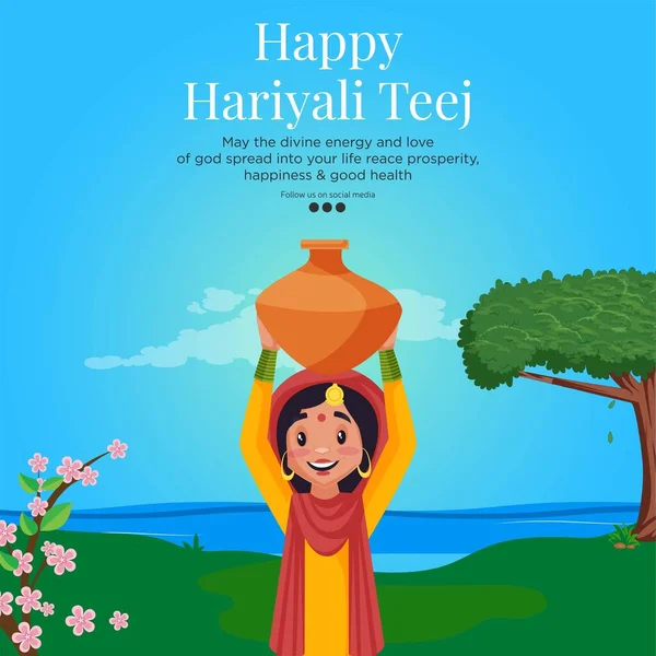 Banner Ontwerp Van Happy Hariyali Teej Indiase Festival Cartoon Stijl — Stockvector