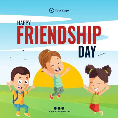 Mutlu dostluk günü çizgi film şablonunun bayrak tasarımı.