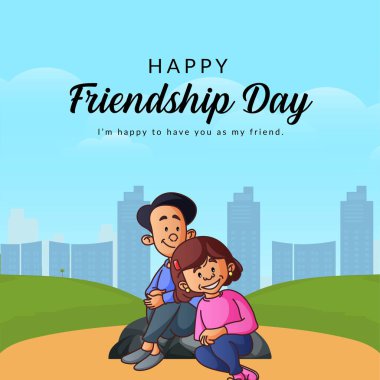 Mutlu dostluk günü çizgi film şablonunun bayrak tasarımı.