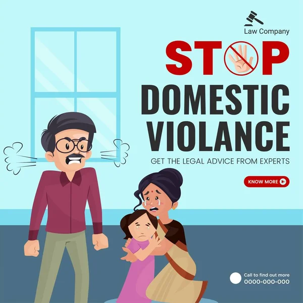 Fermare Violenza Domestica Ottenere Consulenza Legale Esperti Banner Design Template — Vettoriale Stock