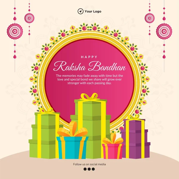 Ινδικό Θρησκευτικό Φεστιβάλ Ευτυχισμένη Raksha Bandhan Banner Πρότυπο Σχεδιασμού — Διανυσματικό Αρχείο