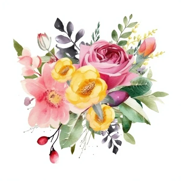 Arrangement Floral Aquarelle Colorée — Photo