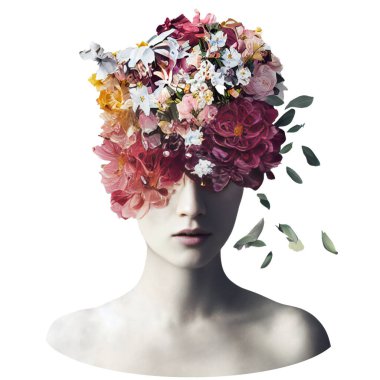 Çiçekli Kadın Büstü 'nün Yaratıcı Tişört Tasarımı