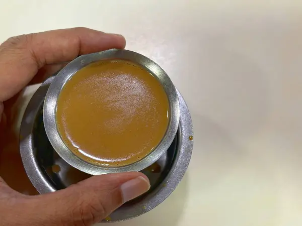 stock image Traditional south indian filter coffee in stainless dwra and tumbler