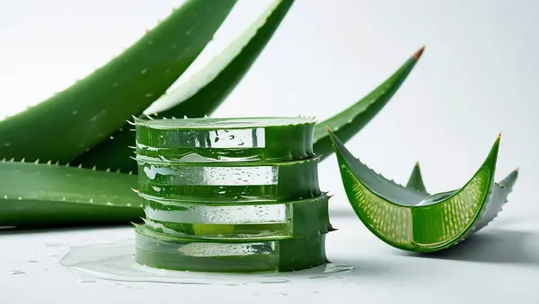 aloe vera yaprakları ve aloe vera beyaz arkaplanda