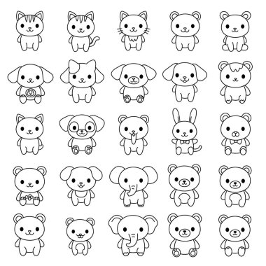 Renklendirme Sayfaları için Sevimli Hayvan Satırı Sanatı