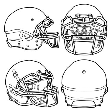 Şablon vektör kask futbol takımı çizimi, özel kask futbol takımınız için uygun, vektör karalama çizimi, ön, arka ve yan görüş, beyaz arkaplan ile izole edilmiş. düzenlenebilir.