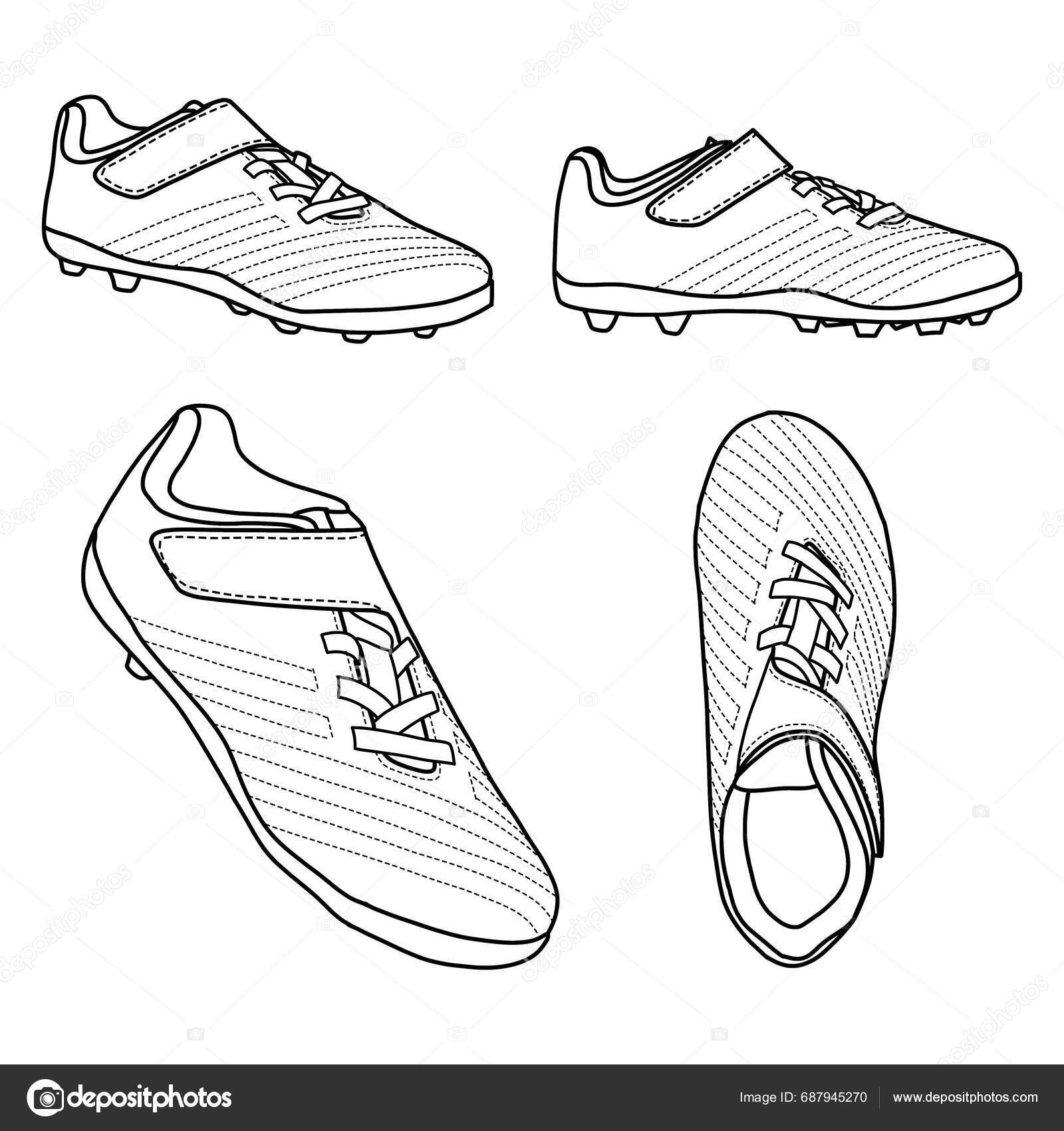 Technical Sketch Drawing Football Shoes Soccer Vector Template Top