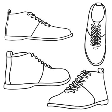 Şablon vektörü Erkek deri ayakkabıları el çizimi koleksiyonu, resmi ayakkabılar, vektör çizimi çizimi, özel deri ayakkabı tasarımınıza uygun, beyaz arka planda izole edilmiş.