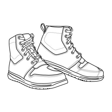 Motorsiklet yarış botları çiziminin teknik çizimi düz çizim, beyaz arka planda izole, çift motorsiklet yarış ayakkabıları, düzenlenebilir renk ve vuruş için uygun.