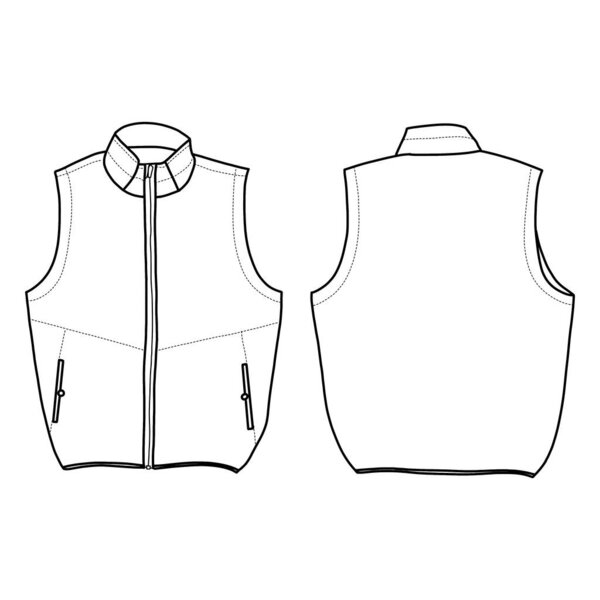 Technical sketch drawing of Men's Vest vector template in front, side and back view, isolated on white background,suitable for your custom Men's Vest Jacket design editable color and stroke.