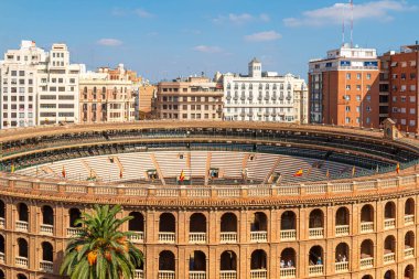 aerial view of a bullring in a spanish city clipart