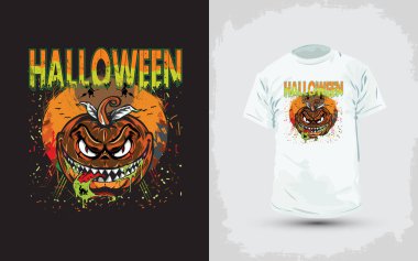 Cadılar Bayramı Tişört Tasarımı, Kara Kedi Balkabağı, Cadılar Bayramı Balkabağı ve Korku Gecesi Tee Tasarımı.