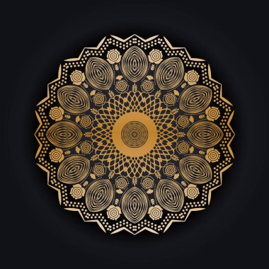 Lüks Altın Renk veya Renkli İslami Mandala Arkaplan Tasarımı. Henna, Mehndi, dövme, dekorasyon için mandala şeklinde dairesel desen. Etnik doğu tarzında dekoratif süs. Boyama kitabı sayfası.
