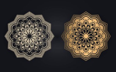Lüks Altın Renk veya Renkli İslami Mandala Arkaplan Tasarımı. Henna, Mehndi, dövme, dekorasyon için mandala şeklinde dairesel desen. Etnik doğu tarzında dekoratif süs. Renklendirme kitabı sayfası için tasarım .