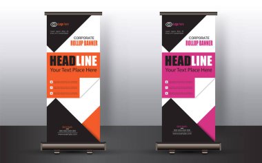 Profesyonel İş Teşkilatı rulo panosu veya ayakta reklam panosu, etkinlik reklamları tasarımı, Şirket Banner Şablonu, reklam, barfiks, çokgen arka plan, vektör ilülasyonu, iş ilanı ve şirket tanıtımınız için pankart.