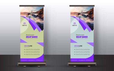 Profesyonel İş Teşkilatı rulo panosu veya ayakta reklam panosu, etkinlik reklamları tasarımı, Şirket Banner Şablonu, reklam, barfiks, çokgen arka plan, vektör ilülasyonu, iş ilanı ve şirket tanıtımınız için pankart.
