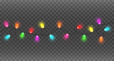 Şeffaf arkaplanda izole edilmiş renkli ışıklar. Parlak dizgi.