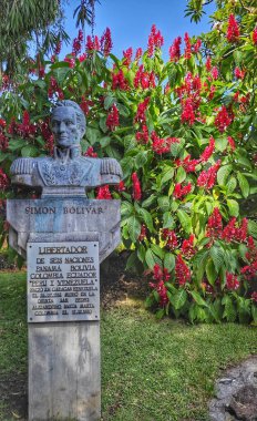 Bahçede çiçekli güzel bir heykel manzarası