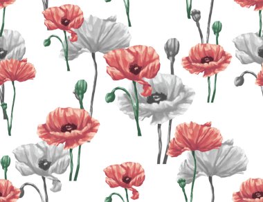 Gelincik çiçekli suluboya desenli.