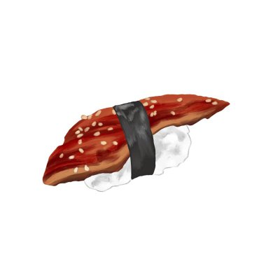unagi donburi sushi Japon menü illüstrasyonu