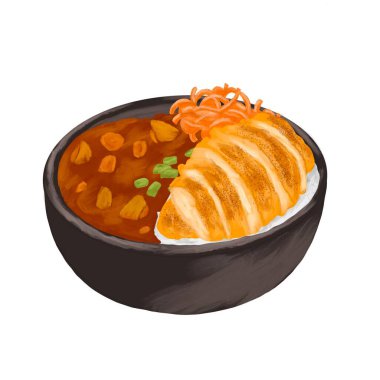 Körili pirinç kasesi ve salata boyası resimli tavuk katsu.