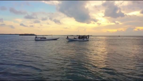 Beauty Meeting Two Boats Sunset Arrives — Stock Video